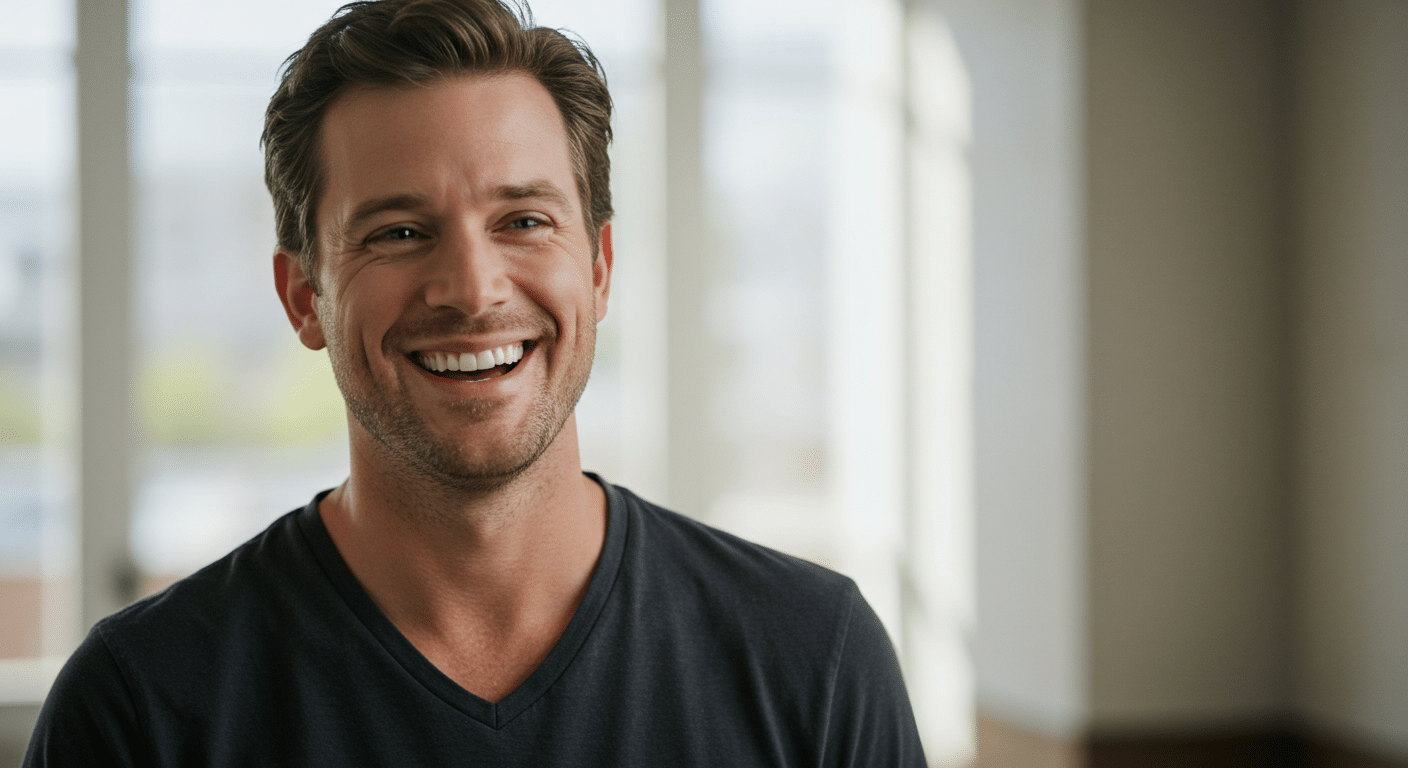 Confident man reflecting fitness transformation